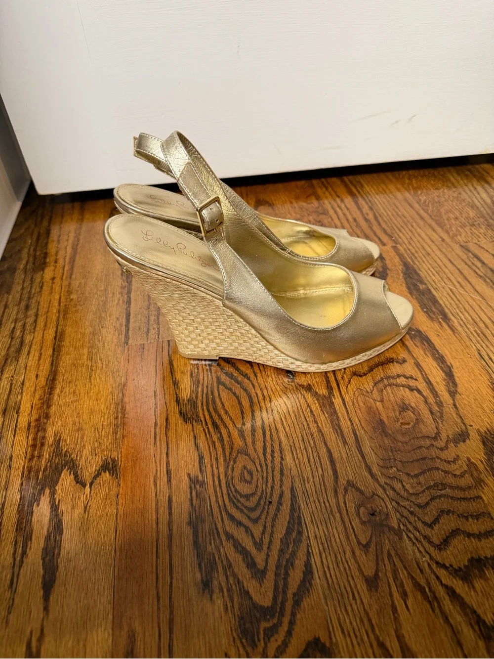 Lilly Pulitzer Gold Peep-Toe Slingback Heels